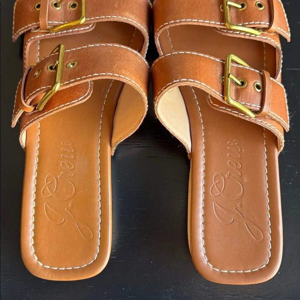 J. Crew platform buckle leather Stylish Tan brown Women clog Sandals sz 7.5 GUC!